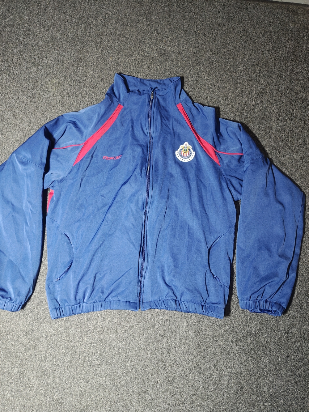 Vintage Reebok Chivas De Guadalajara Blue Zip Up Windbreaker Jacket Size L